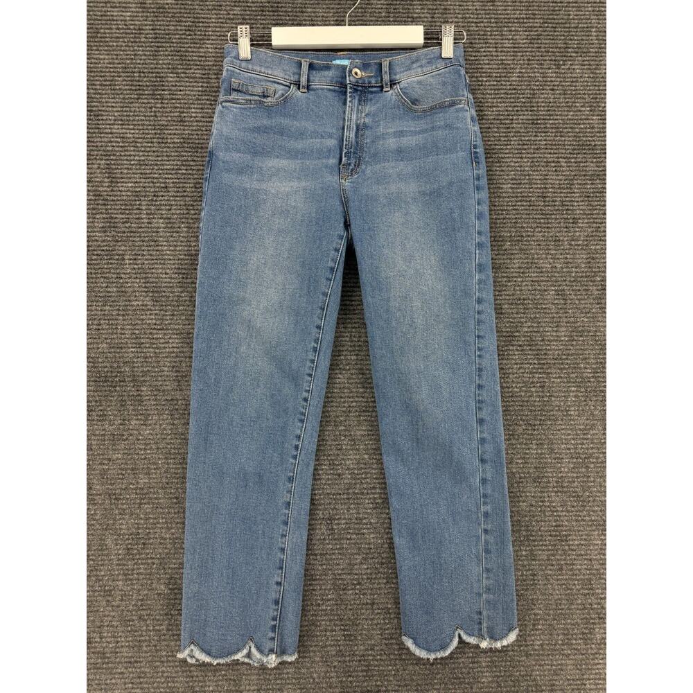J McLaughlin Jeans Womens 4 Blue Straight Scalloped Hem Cropped Med Wash Denim
